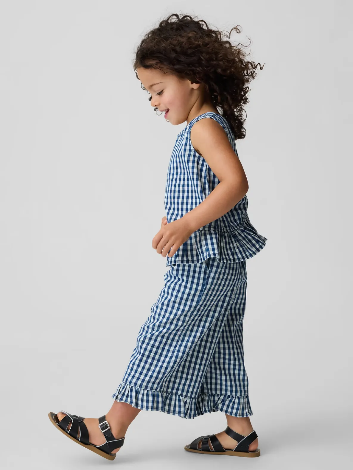 Baby & Toddler Gingham Denim Ruffle-Hem Outfit Set