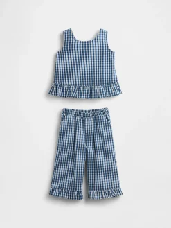 Baby & Toddler Gingham Denim Ruffle-Hem Outfit Set