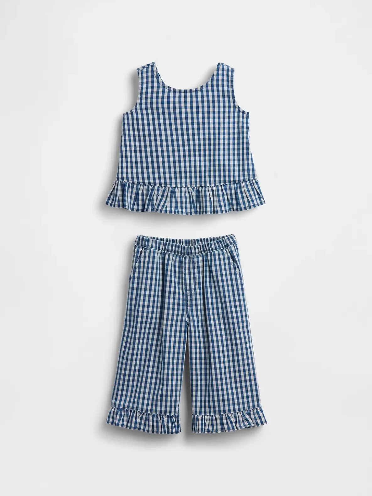 Baby & Toddler Gingham Denim Ruffle-Hem Outfit Set