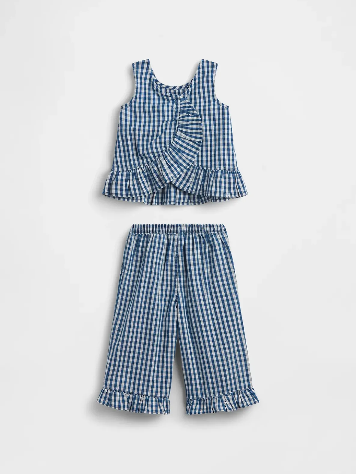 Baby & Toddler Gingham Denim Ruffle-Hem Outfit Set