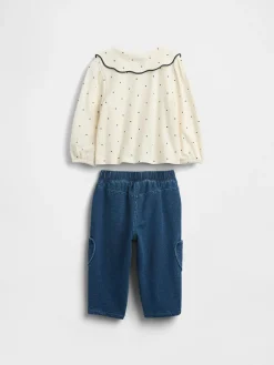 Baby Collared Top & Pull-On Pants Outfit Set