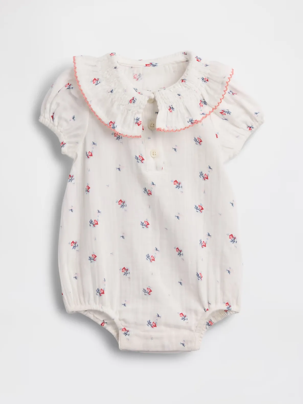 Baby Cotton Gauze Floral Collared Bodysuit