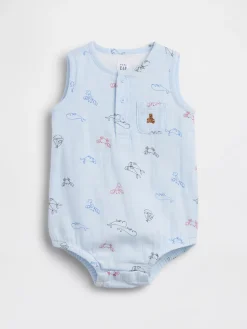 Baby Cotton Gauze Henley Pocket Tank Bodysuit