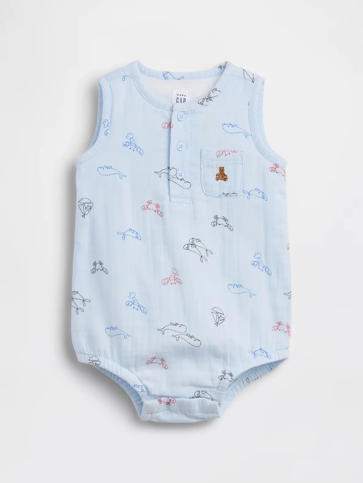 Baby Cotton Gauze Henley Pocket Tank Bodysuit