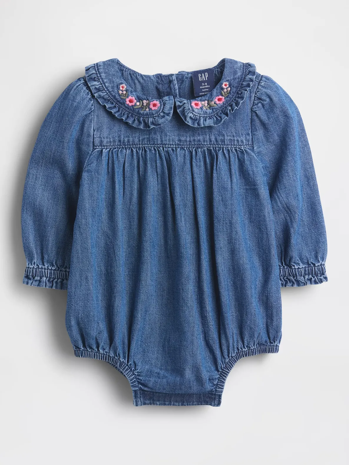 Baby Denim Ruffle Collar Bubble Bodysuit