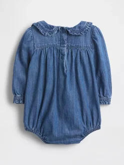 Baby Denim Ruffle Collar Bubble Bodysuit