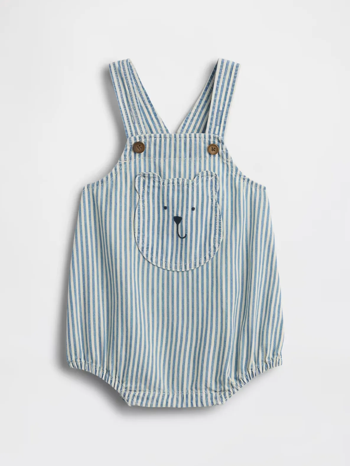 Baby Denim Stripe Bear Pocket Bubble Overalls