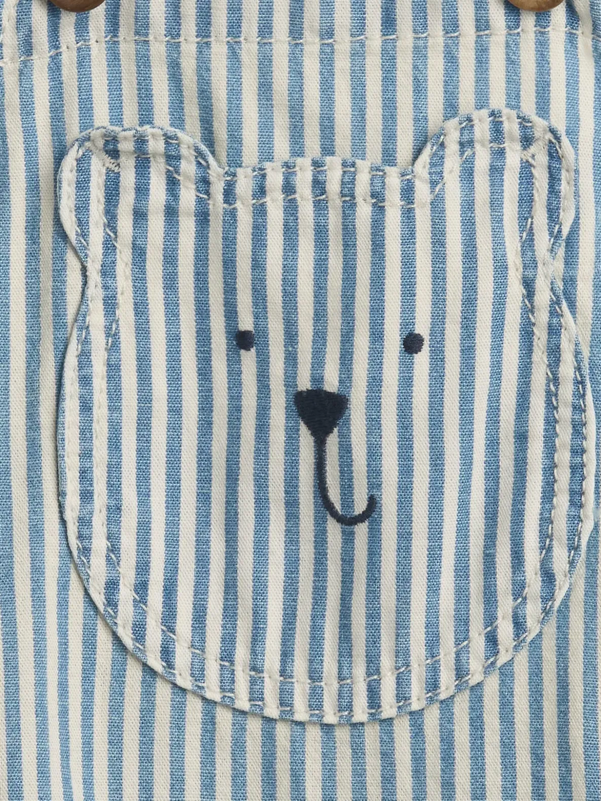 Baby Denim Stripe Bear Pocket Bubble Overalls