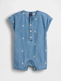 Baby Embroidered Brannan Bear Denim Shorty One-Piece