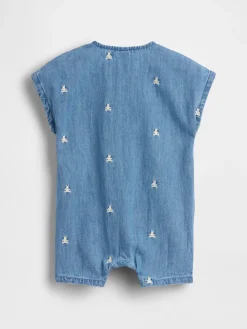 Baby Embroidered Brannan Bear Denim Shorty One-Piece