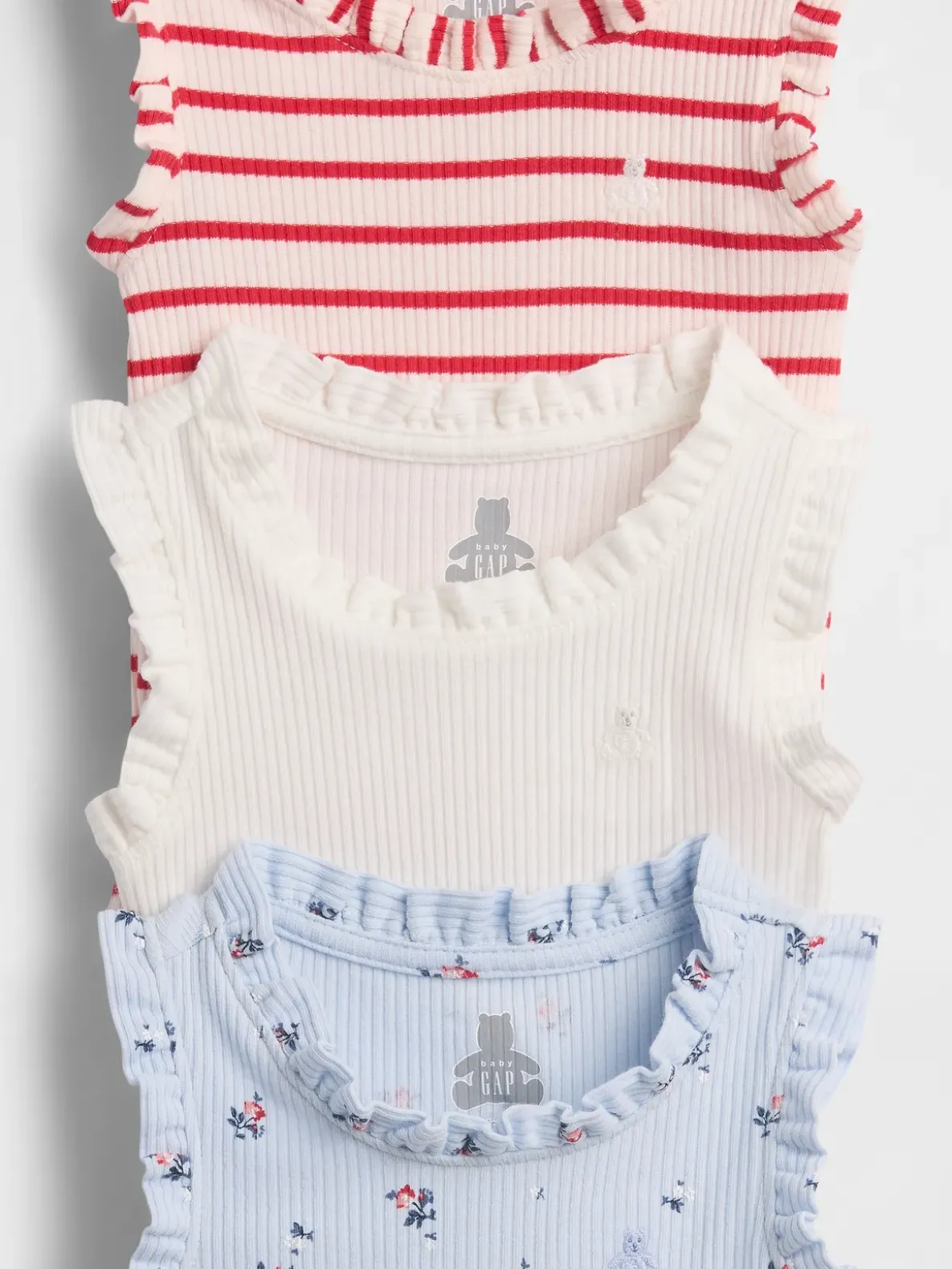 Baby First Favorites TinyRib Ruffle Tank Bodysuit (3-Pack)