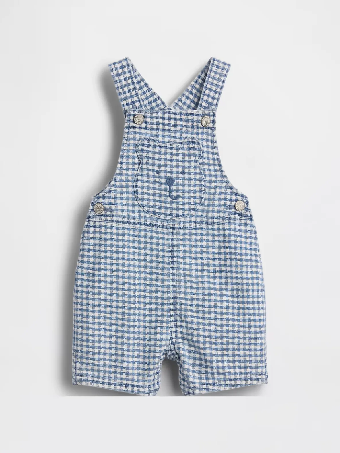 Baby Gingham Denim Bear Pocket Shortalls