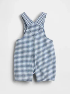Baby Gingham Denim Bear Pocket Shortalls