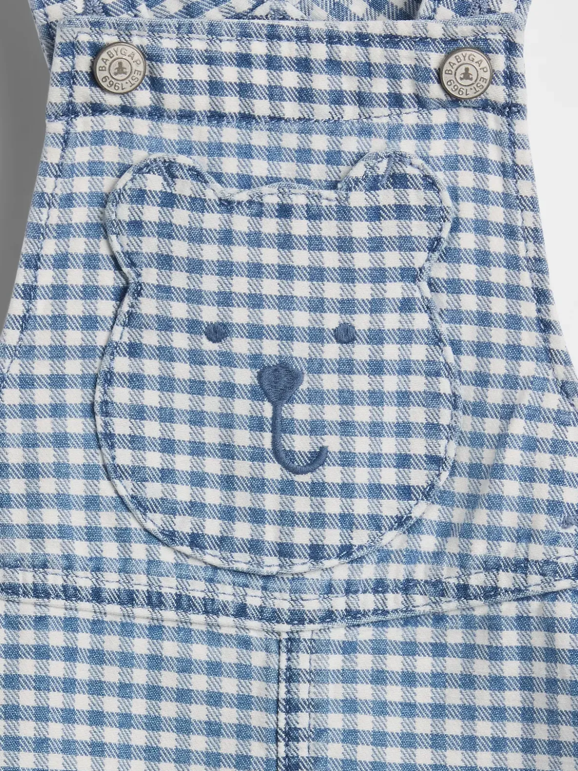 Baby Gingham Denim Bear Pocket Shortalls