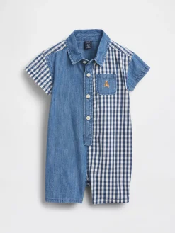 Baby Gingham Denim Colorblock Shorty One-Piece