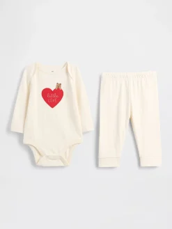Baby Organic Cotton Bear Heart Bodysuit Outfit Set