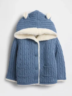 Baby Sherpa-Lined Cable-Knit Bear Cardigan
