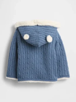 Baby Sherpa-Lined Cable-Knit Bear Cardigan