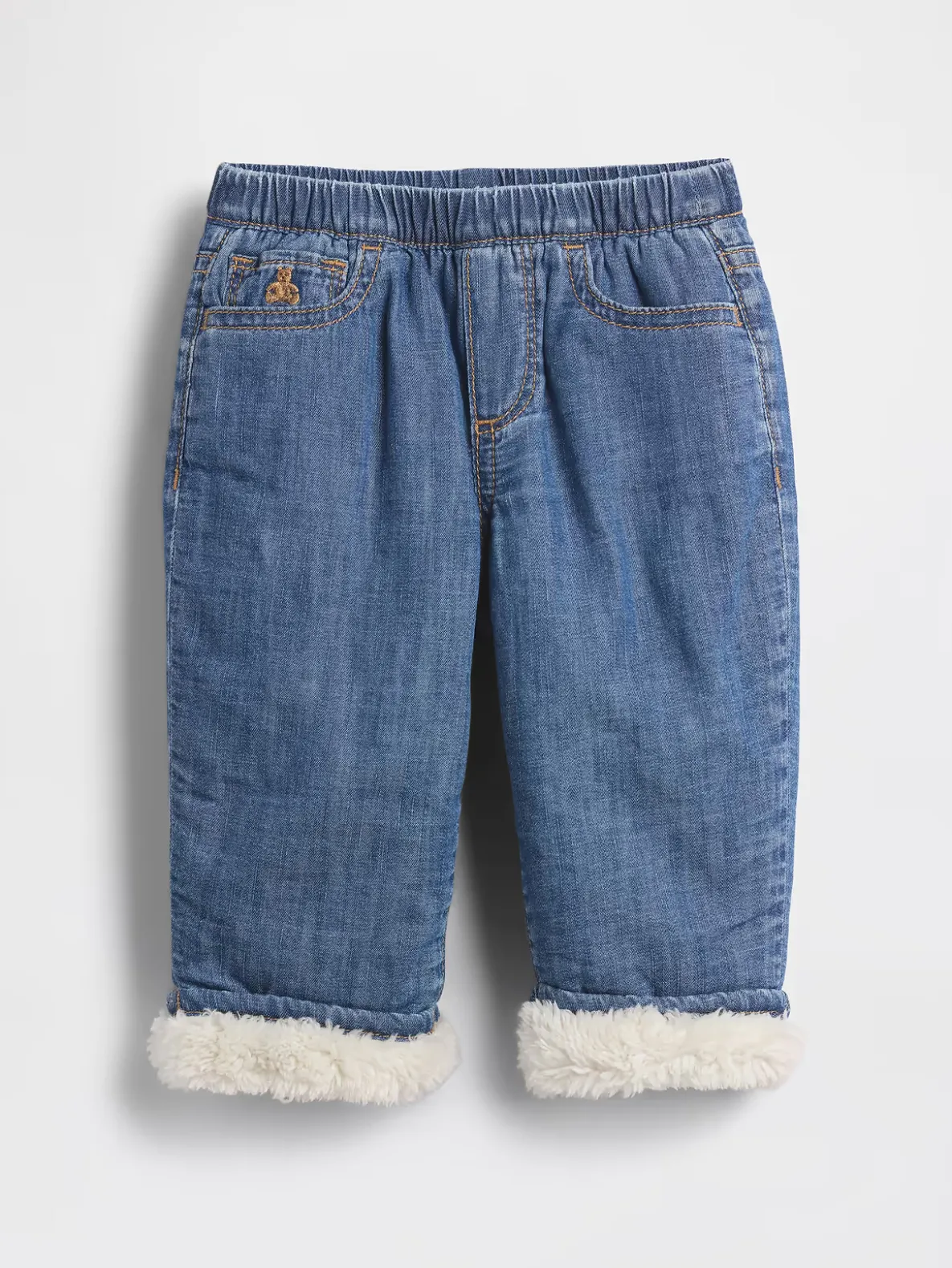Baby Sherpa-Lined Pull-On Barrel Jeans