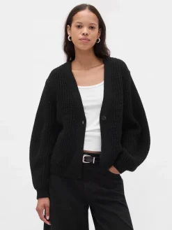 Barrel-Sleeve Cardigan Sweater