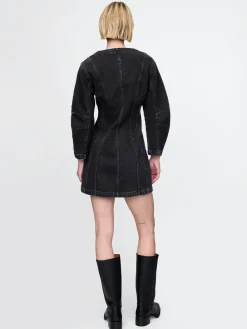 Barrel-Sleeve Denim Mini Dress