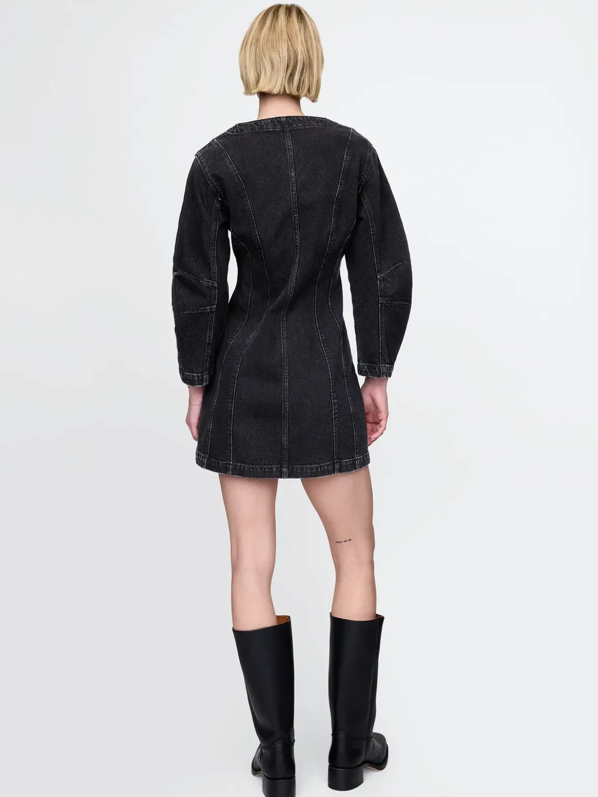 Barrel-Sleeve Denim Mini Dress