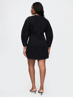 Barrel-Sleeve Denim Mini Dress