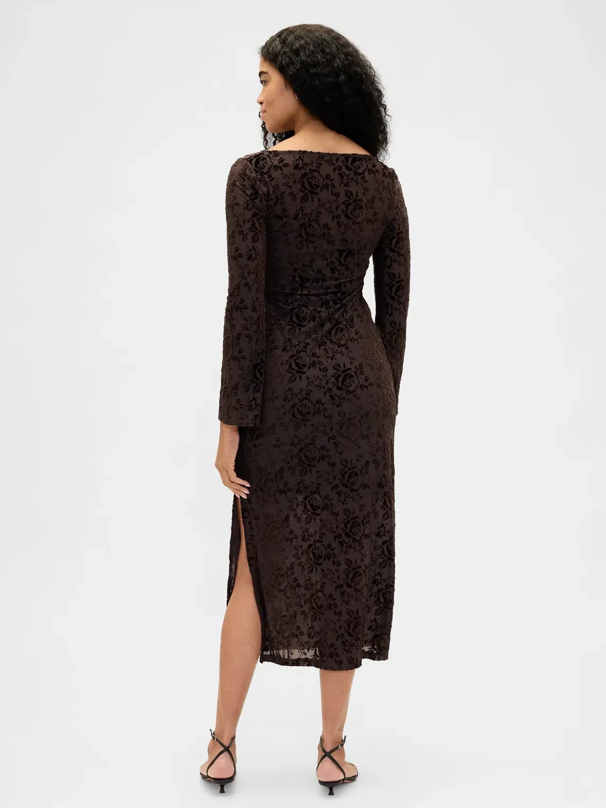 Burnout Velvet Bell-Sleeve Midi Dress