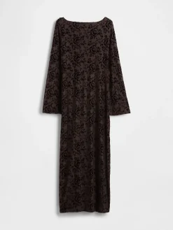 Burnout Velvet Bell-Sleeve Midi Dress