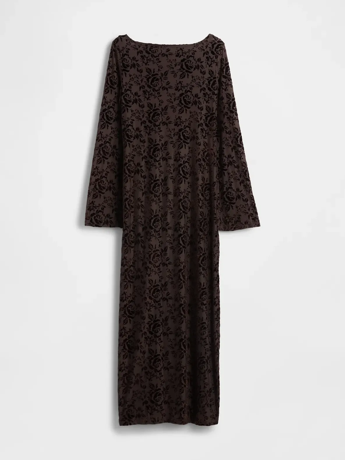 Burnout Velvet Bell-Sleeve Midi Dress
