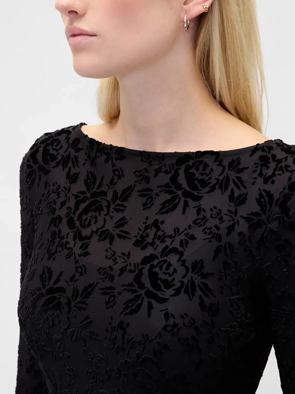 Burnout Velvet Bell-Sleeve Midi Dress