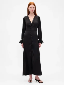 Button-Front V-Neck Maxi Dress