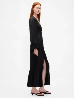 Button-Front V-Neck Maxi Dress