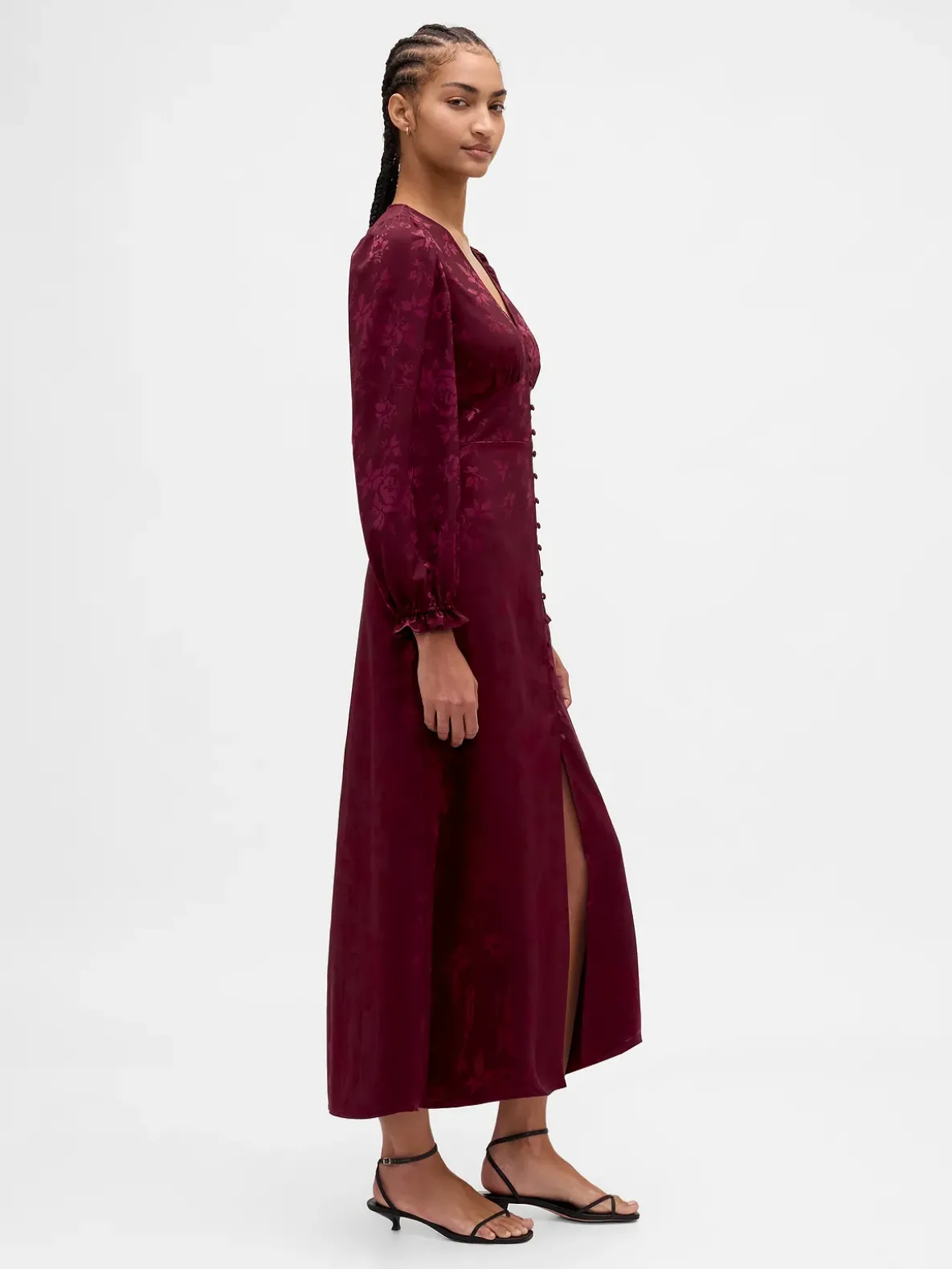 Button-Front V-Neck Maxi Dress