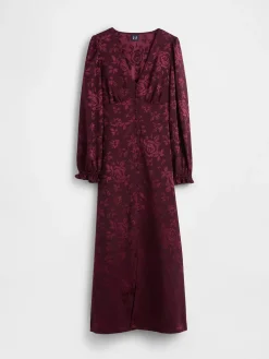 Button-Front V-Neck Maxi Dress
