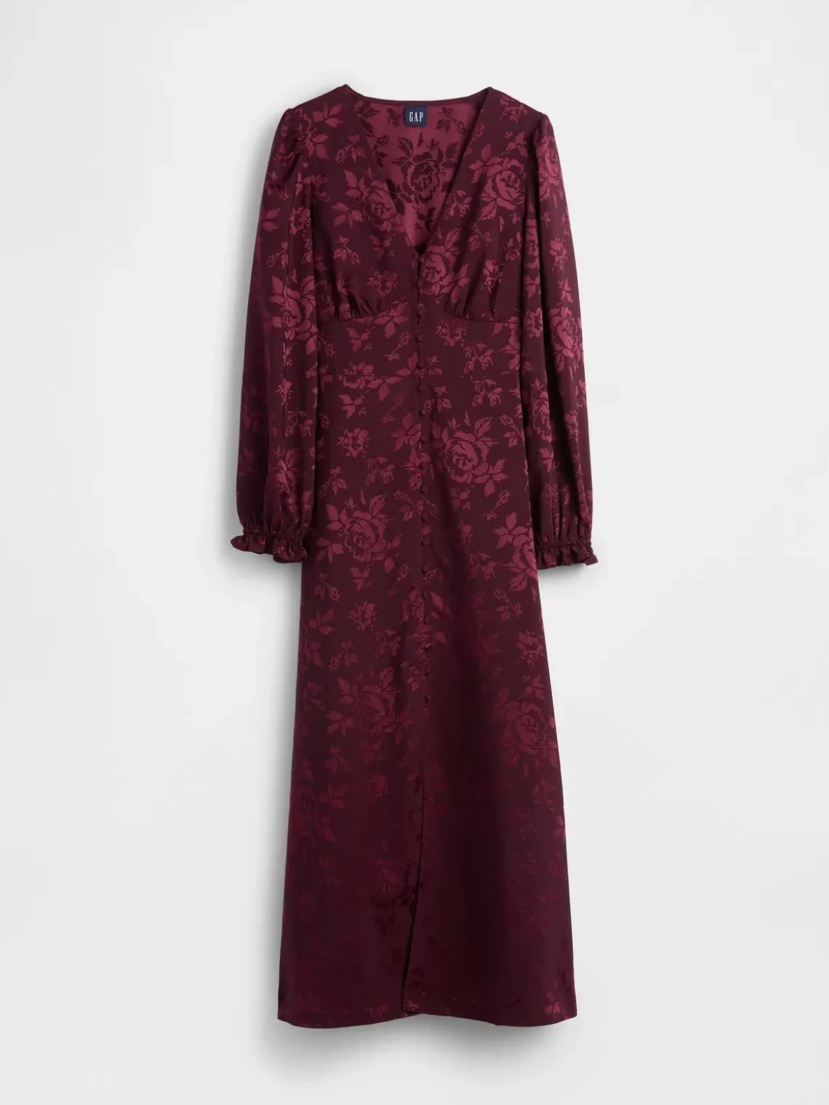 Button-Front V-Neck Maxi Dress