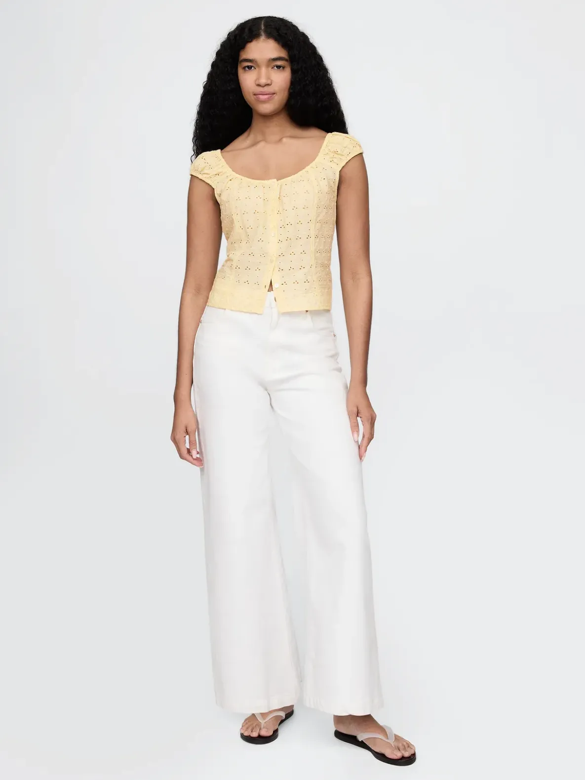 Cap-Sleeve Eyelet Top