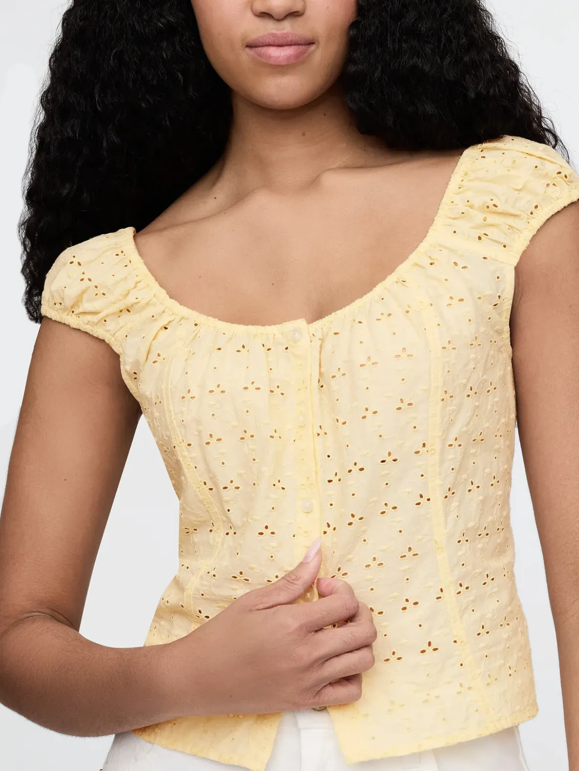 Cap-Sleeve Eyelet Top