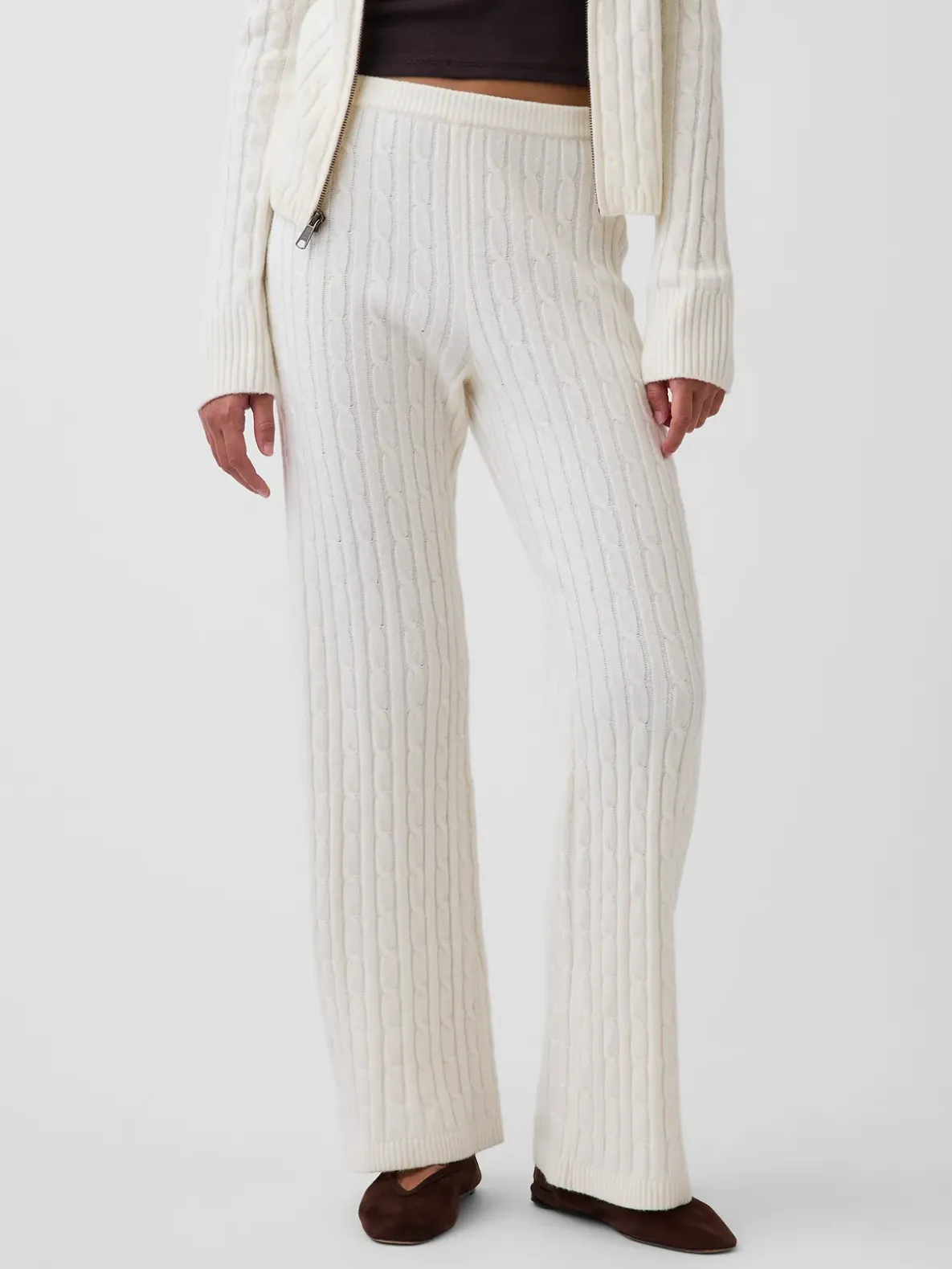CashSoft Cable-Knit Boot Sweater Pants