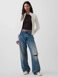 CashSoft Cable-Knit Crop Zip Cardigan