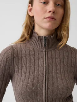 CashSoft Cable-Knit Crop Zip Cardigan