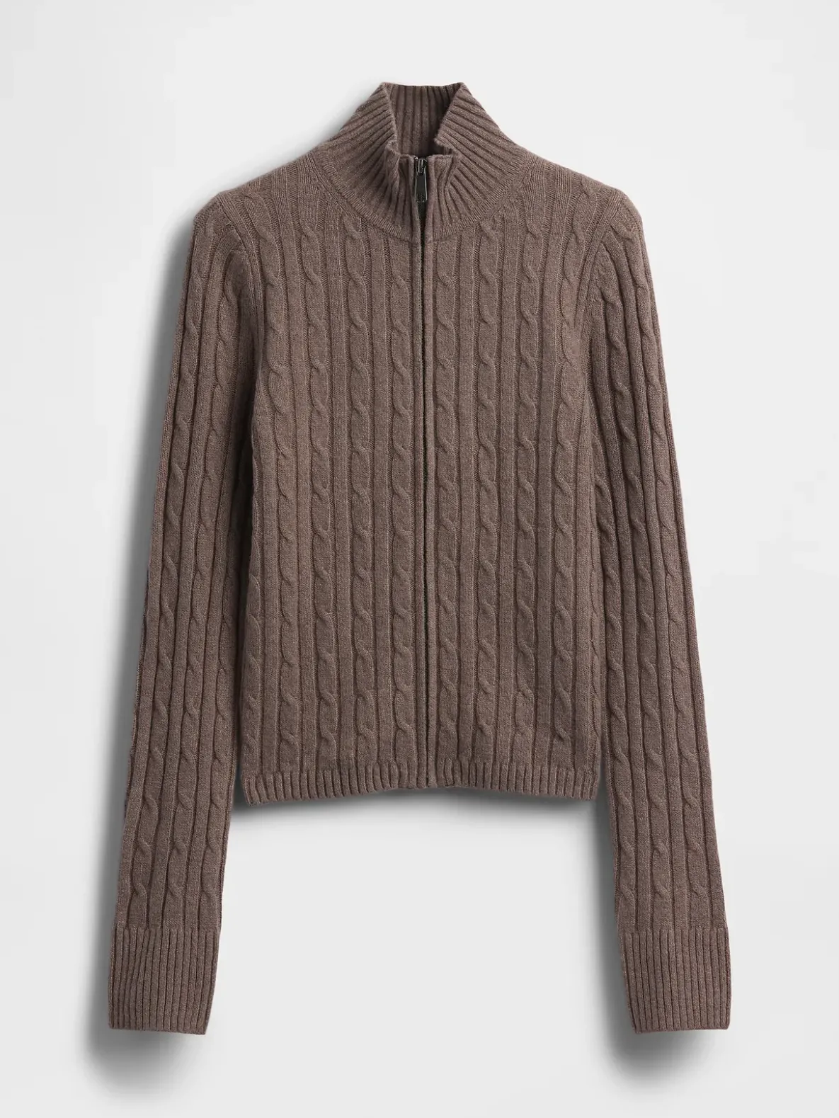 CashSoft Cable-Knit Crop Zip Cardigan