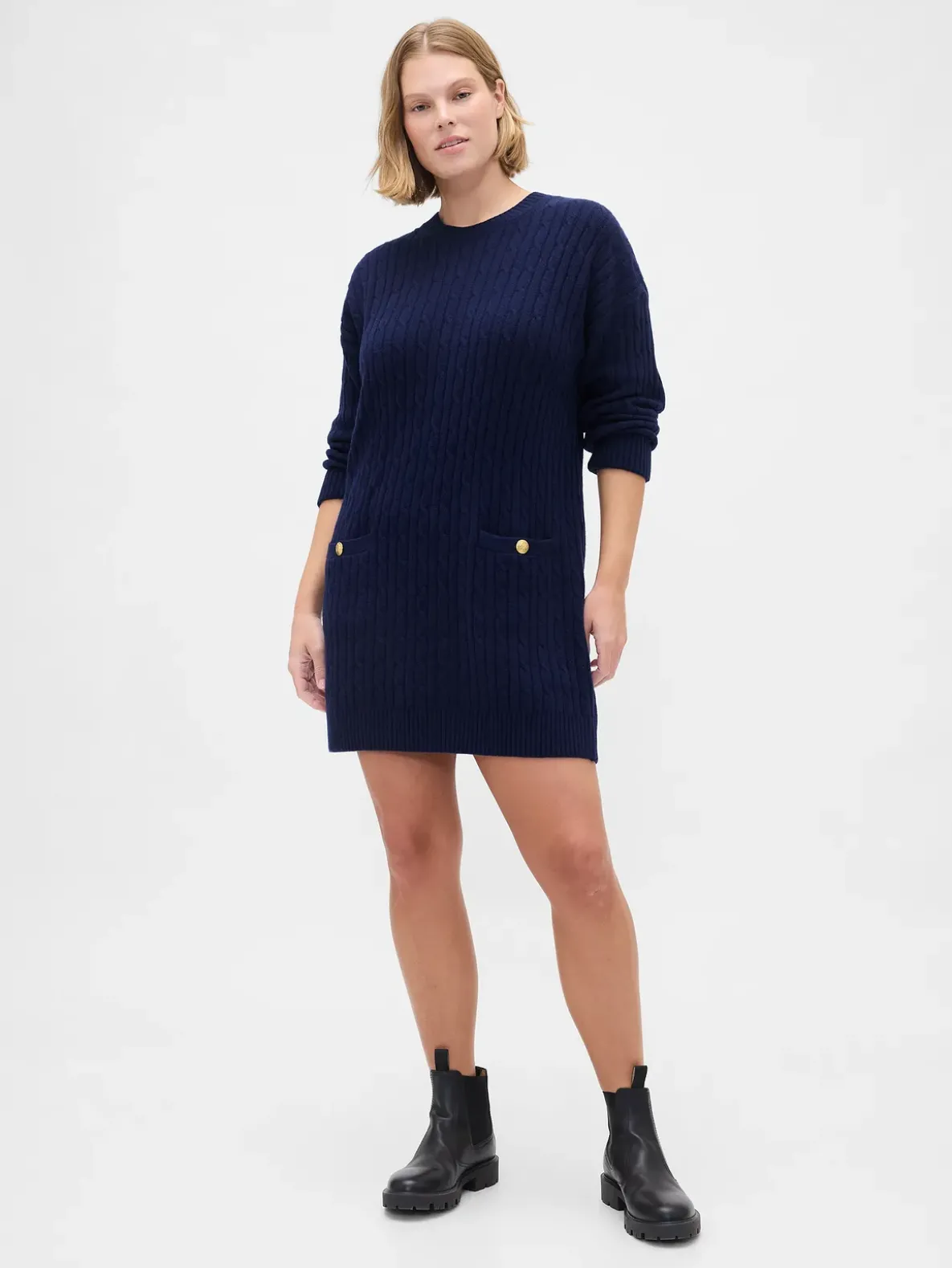 CashSoft Cable-Knit Mini Sweater Dress