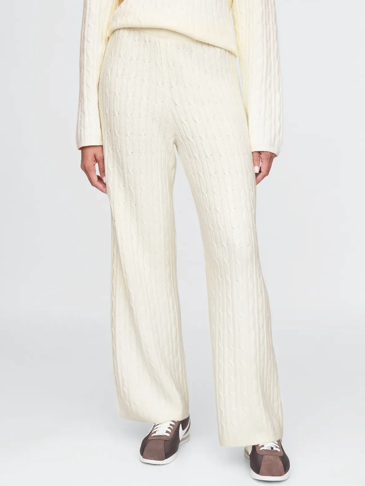CashSoft Cable-Knit Sweater Pants