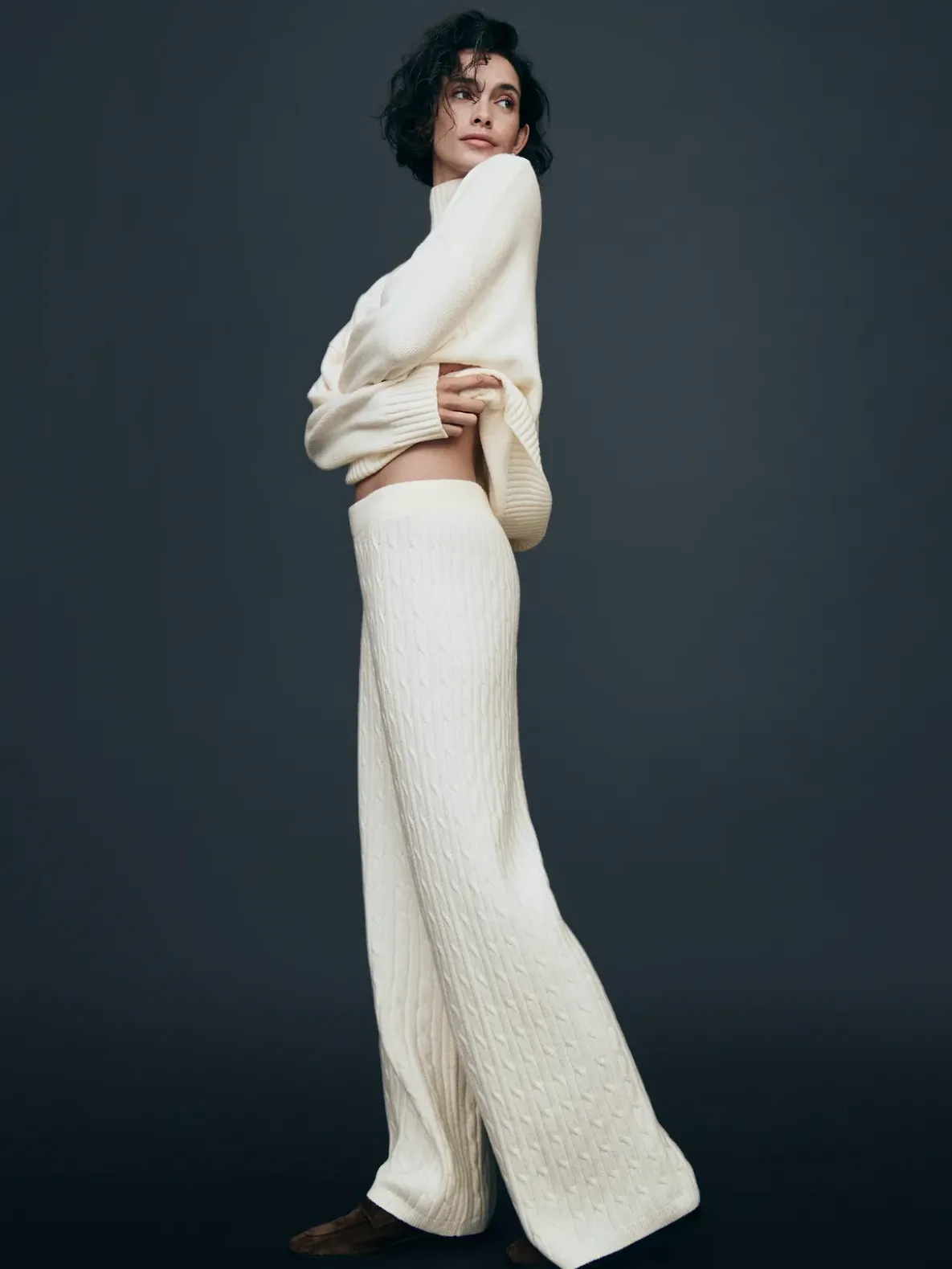 CashSoft Cable-Knit Sweater Pants