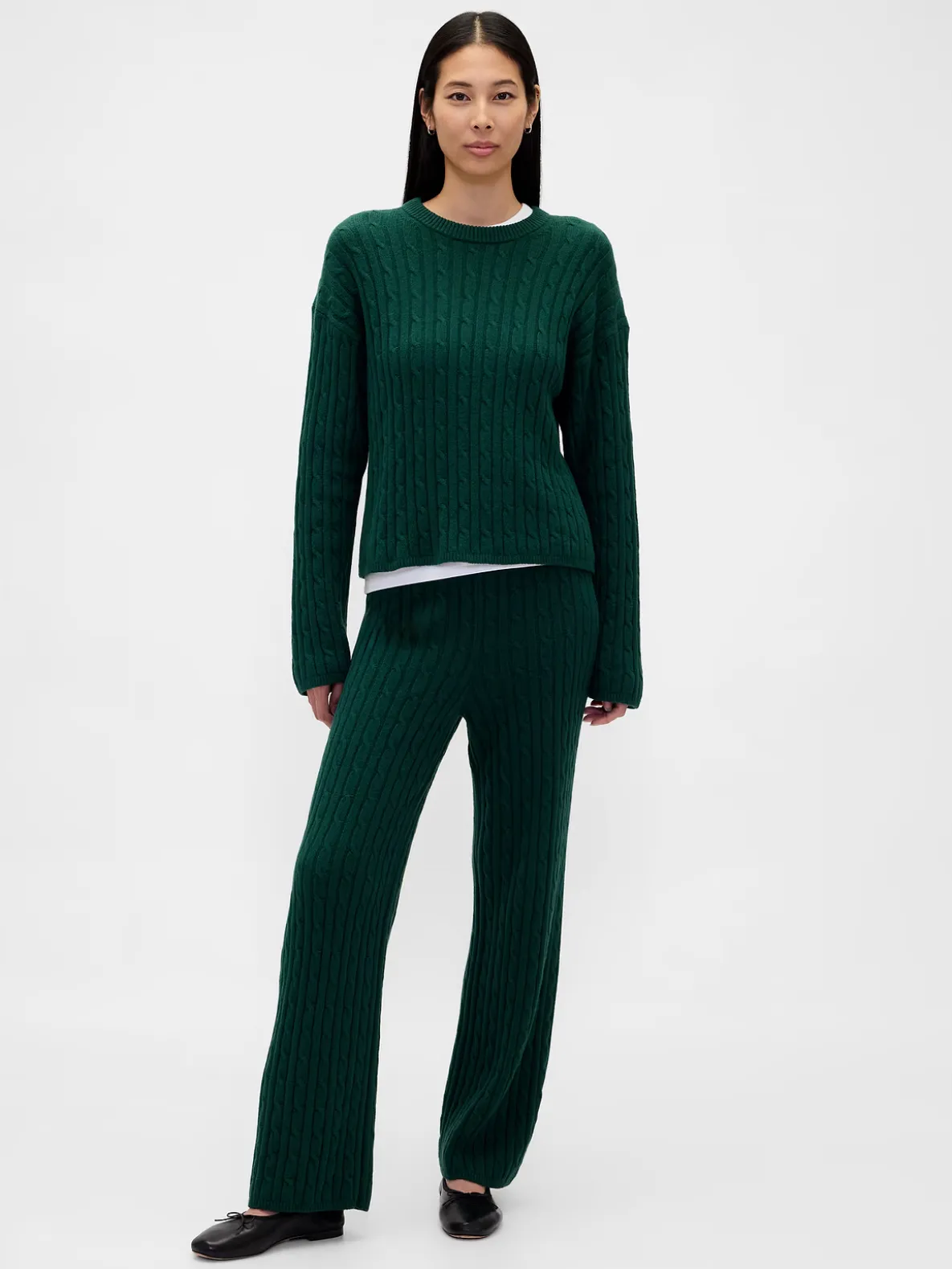 CashSoft Cable-Knit Sweater Pants
