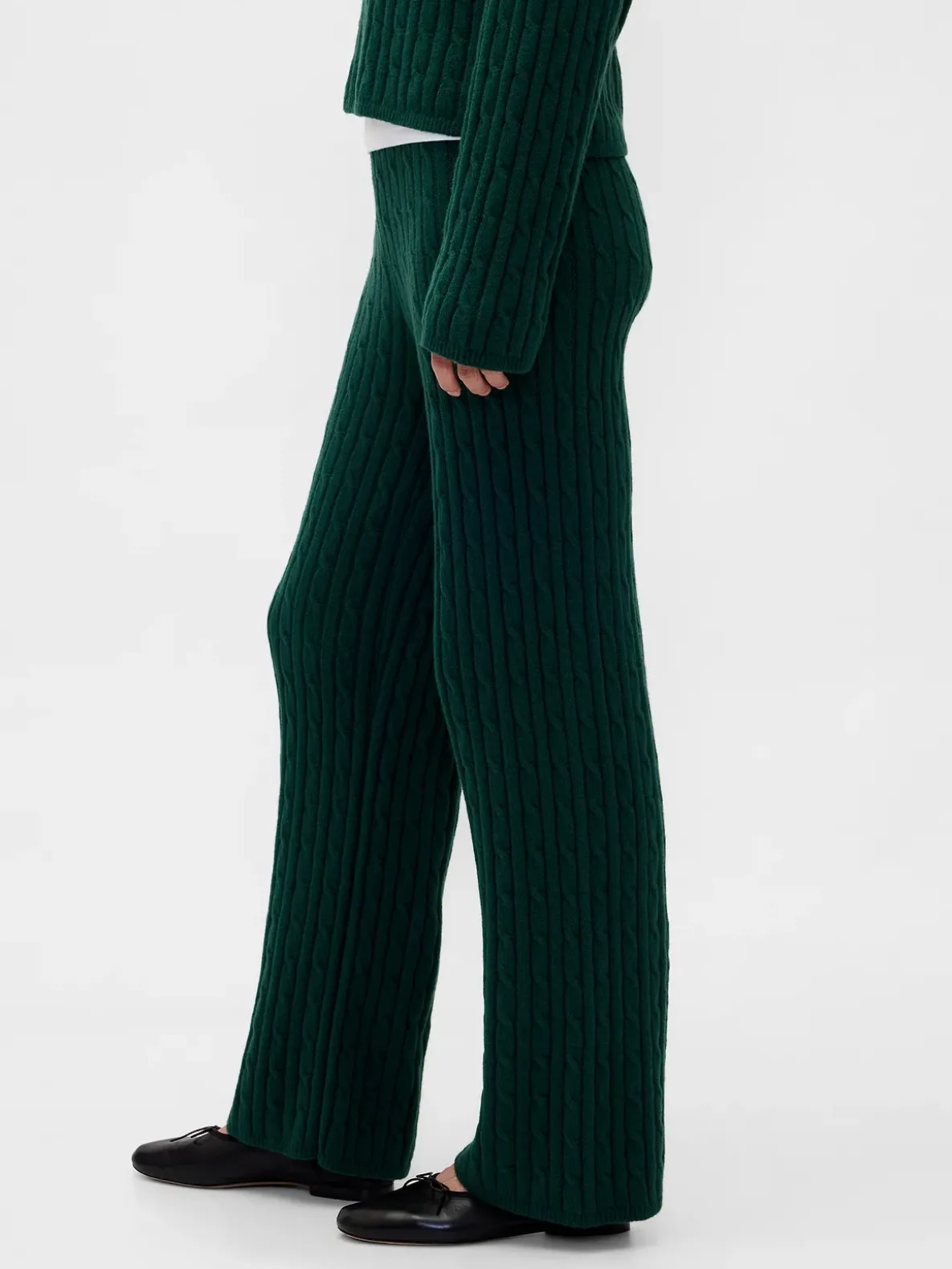 CashSoft Cable-Knit Sweater Pants