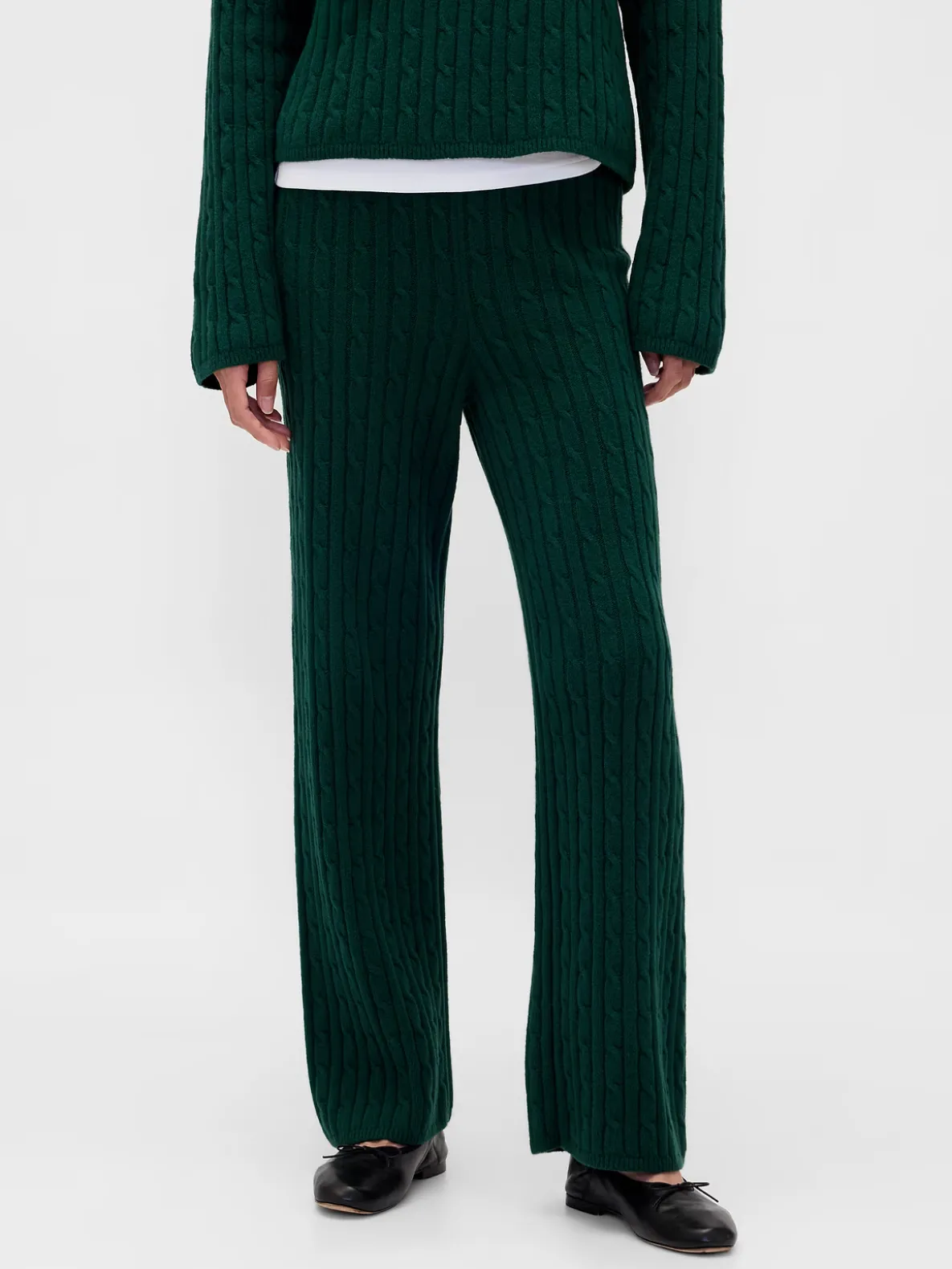 CashSoft Cable-Knit Sweater Pants