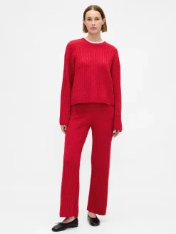 CashSoft Cable-Knit Sweater Pants