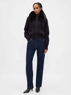 CashSoft Faux-Fur Collar Zip Cardigan Sweater